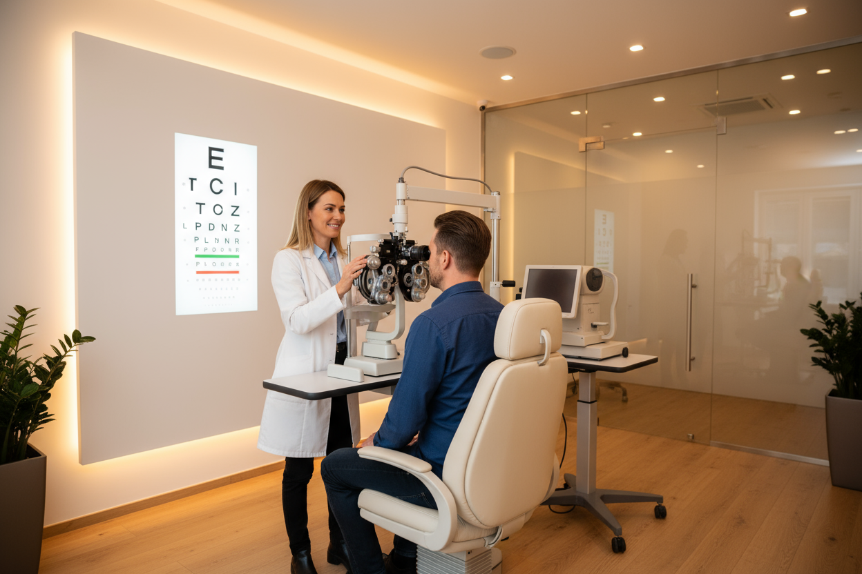 genere moi une image tres commercial d'un examen de la vue 